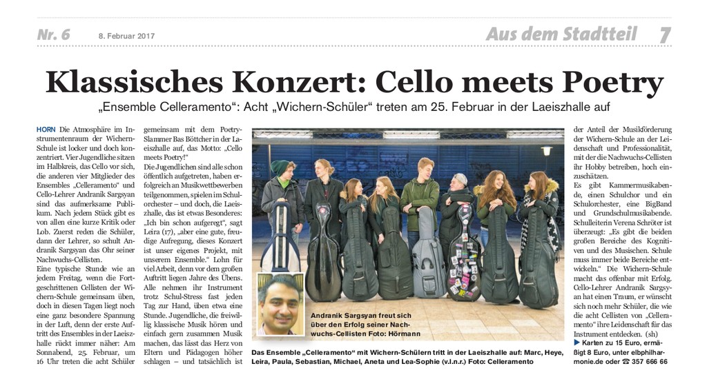 Bild Zeitungsbericht: Hamburger Wochenblatt, Ausgabe 6, 8. Februar 2017