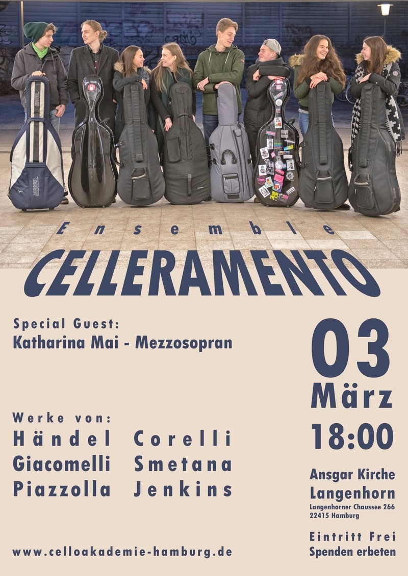 Plakat: Ensemble Celleramento & Katharina Mai in der Ansgar Kirche Langenhorn, Samstag, 3. März 2018, 18 Uhr, Langenhorner Chaussee 266, 22415 Hamburg