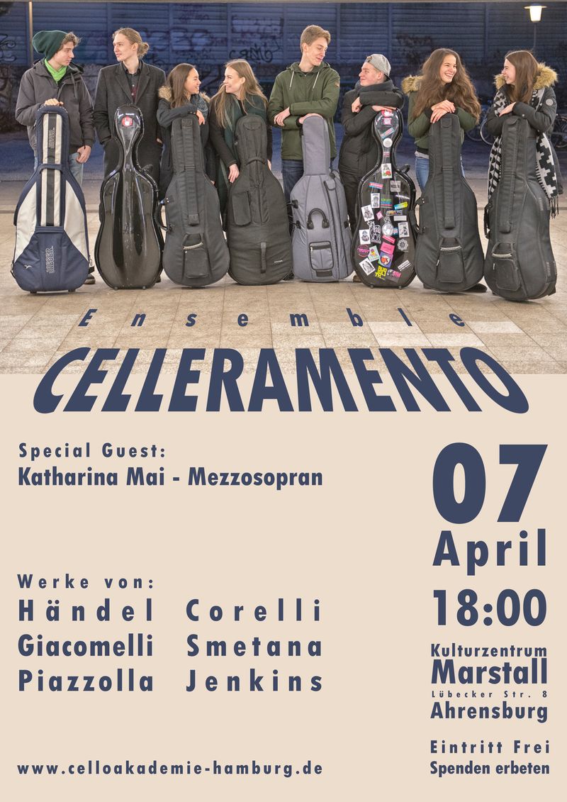 Ensemble Celleramento & Sängerin Katharina Mai im Kulturzentrum Marstall in Ahrensburg, Samstag, 7. April 2018, 18 Uhr, Lübecker Straße 8, 22926 Ahrensburg