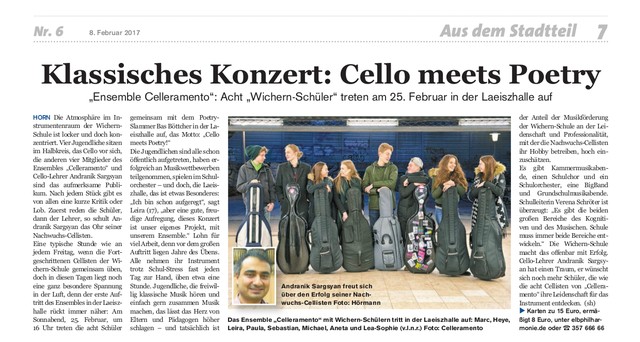 Klassisches Konzert: Cello meets Poetry, Hamburger Wochenblatt, Ausgabe 6, 8. Februar 2017